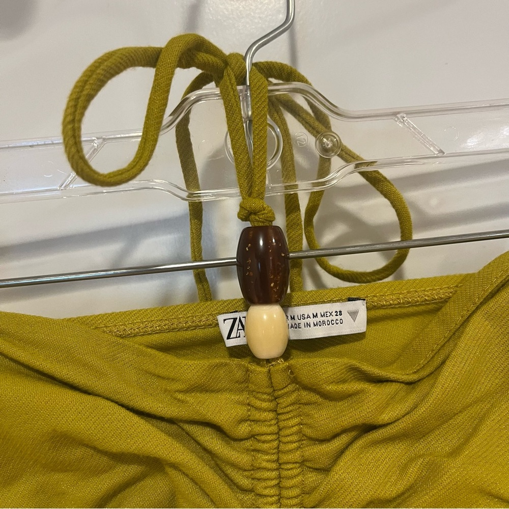 Zara Chartreuse Green Halter Midi Dress M Beads - Picture 5 of 8